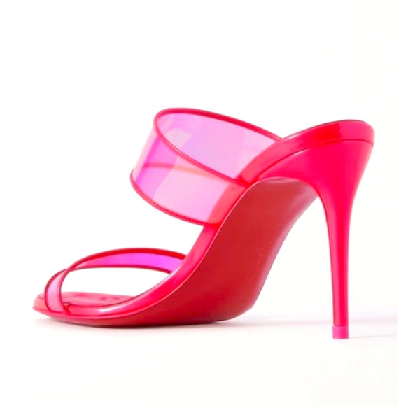 Christian Louboutin Just Loubi 85mm mules Mules Leather PVC Neon Pink 37 - Picture 6 of 10